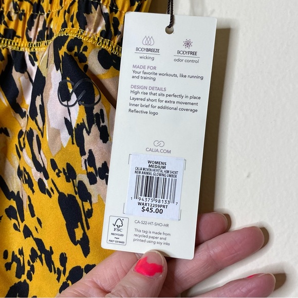 Calia Step Up Shorts Woven Petal Hem Animal Print Glowing Umber High Rise NWT - Picture 4 of 6